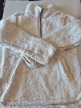 Cozy Sherpa Quarter-Zip Pullover Hoodie - Cream